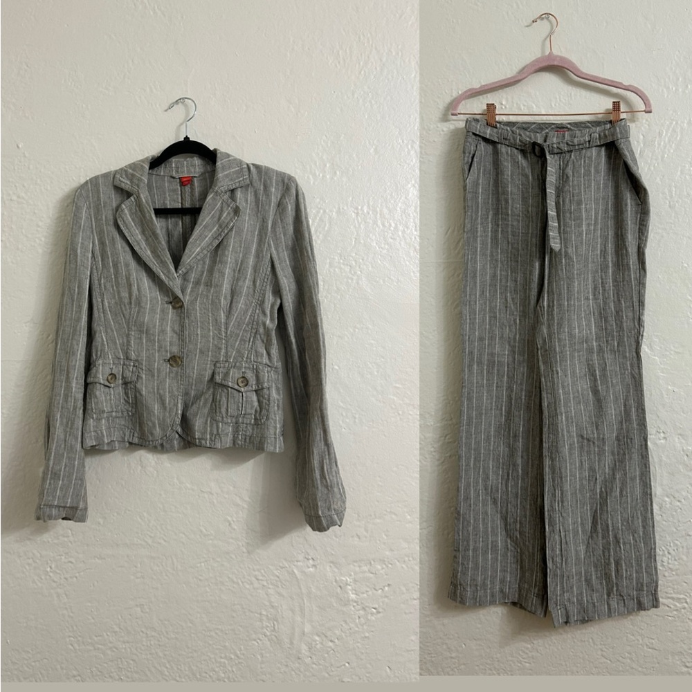 Esprit Gray Striped Women's Linen Suit Set